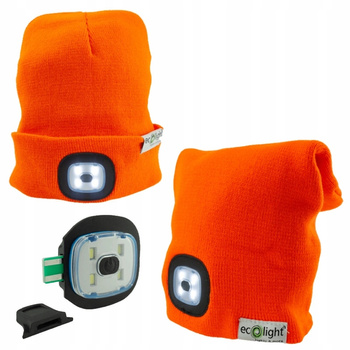 Czapka z Latarką LED Pomarańczowa 1W 6500K Zimne Ładowana USB Do Biegania